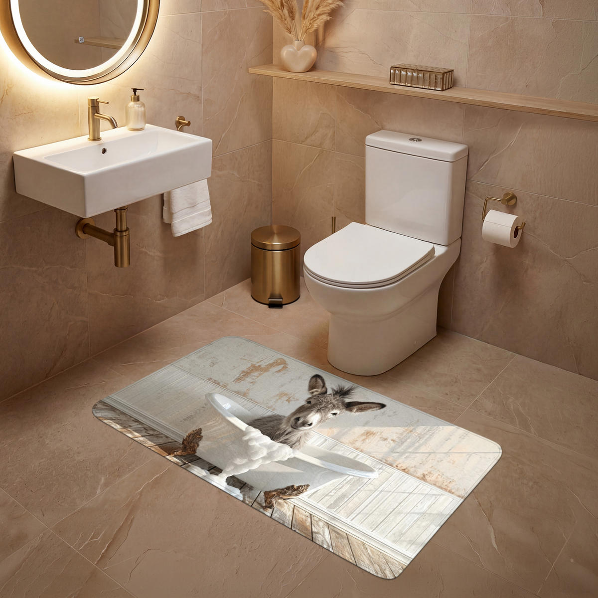 WC PŘEDLOŽKA Osel - Zvířata - Vana - Pěna 120x60 cm - krémová, textil/plast (120/1cm) - OnlyWow