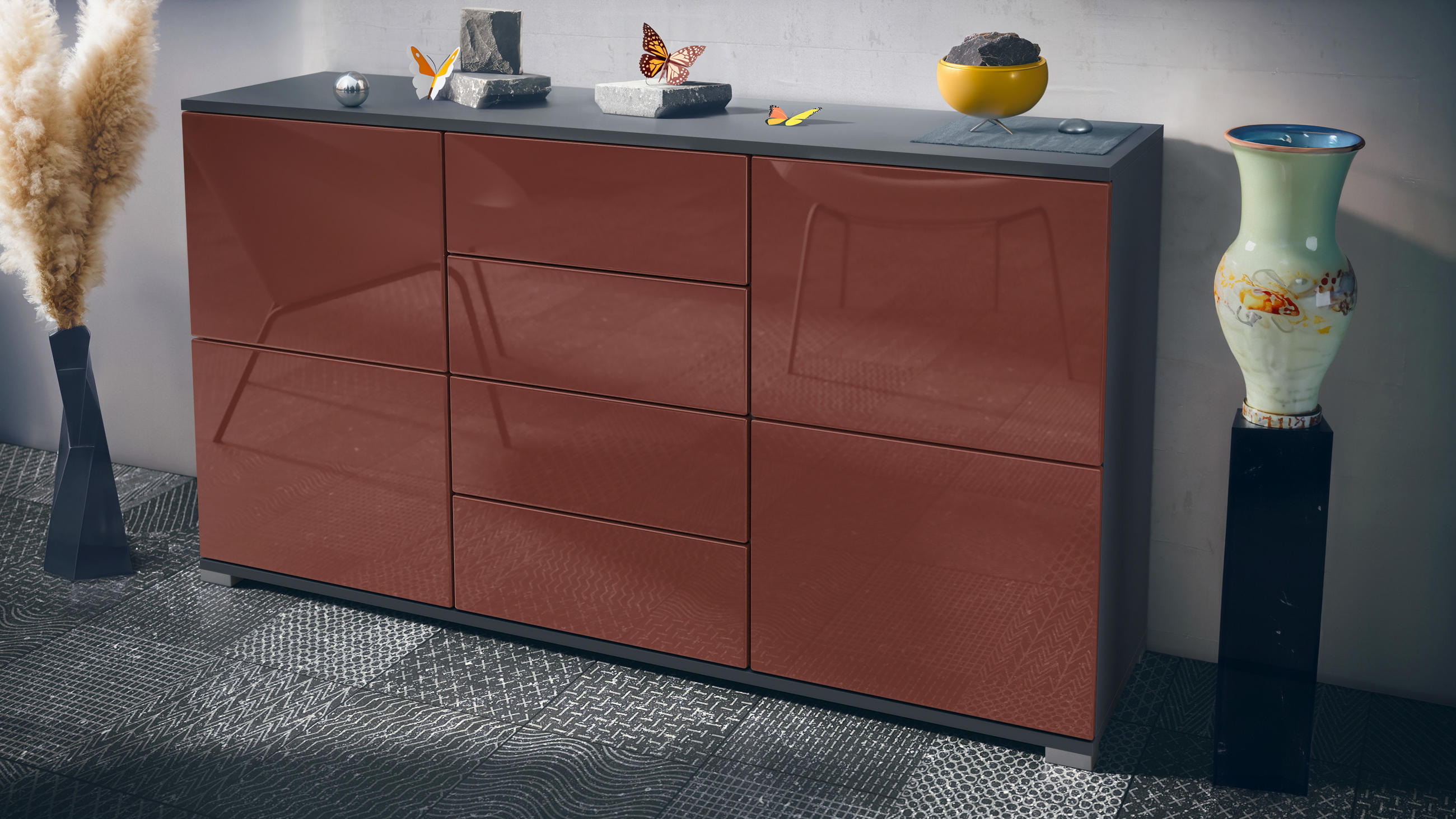 SIDEBOARD Rova Bordeaux Hochglanz - Bordeaux, Holzwerkstoff (138.5/75.5/35cm) - Vladon