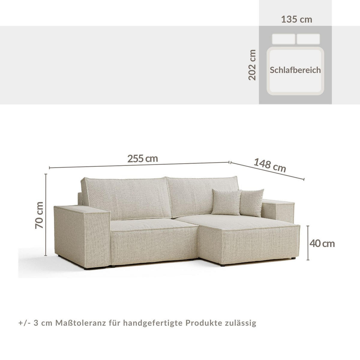 ECKSOFA MIT SCHLAFFUNKTION Zaya Seidengrau Webstoff - Beige/Schwarz, Holz/Holzwerkstoff (255/148cm) - Maison de Reve
