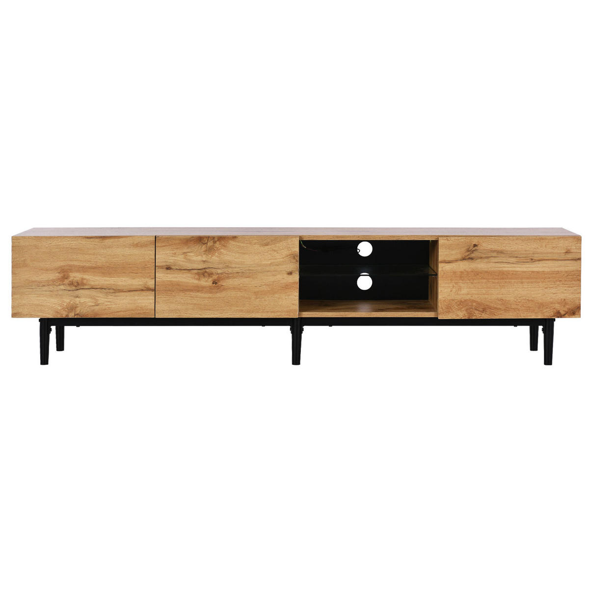 TV-BOARD aus MDF 175x31x41 cm Eichefarben/Schwarz mit LED-Beleuchtung, 3 Fächern und viel Stauraum - Eichefarben, Holzwerkstoff (175/41/31cm) - Modfu