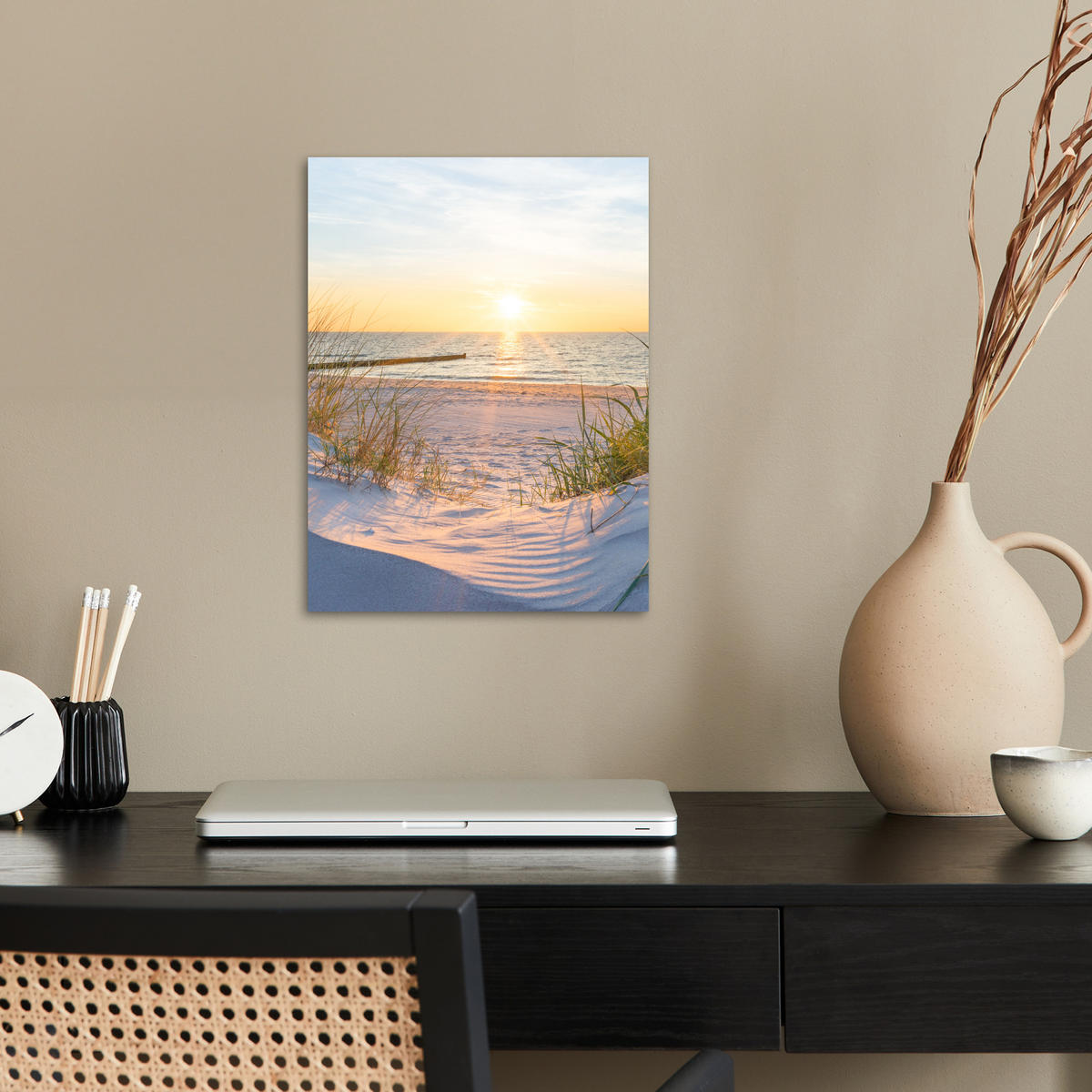 POSTER Strand - Sonne - Düne - Gras - Sand - Horizont 30x40 cm - Hellblau, Papier (30/40/0.1cm) - MuchoWow