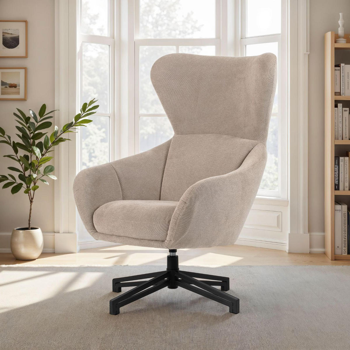 OHRENSESSEL Marconia - drehbar - beige - Beige/Schwarz, Textil/Metall (74/109/80cm) - bene living