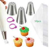 SPRITZBEUTEL Set 55-teilig mit 3 Edelstahl-Tüllen - Weiß, Kunststoff (2.4/3.9/3.9cm)