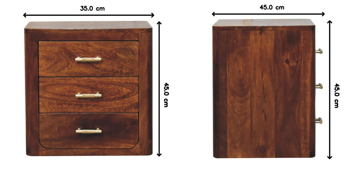 NACHTTISCH Kastanien-Finish, 3 Schubladen, Braun - Braun, Holz (35/45/45cm) - Artisan Furniture