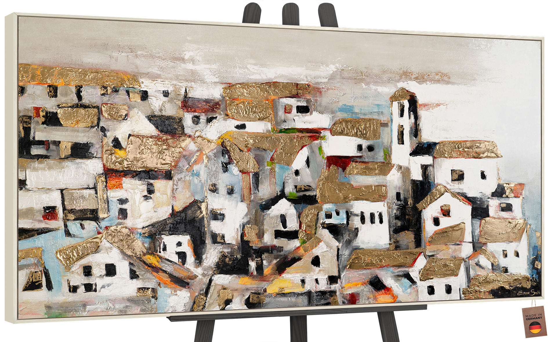 GEMÄLDE Häuschen im Sonnenlicht Schattenfugenrahmen Beige 200x100 cm - Beige, Holz (200/100cm) - YS-art gallery