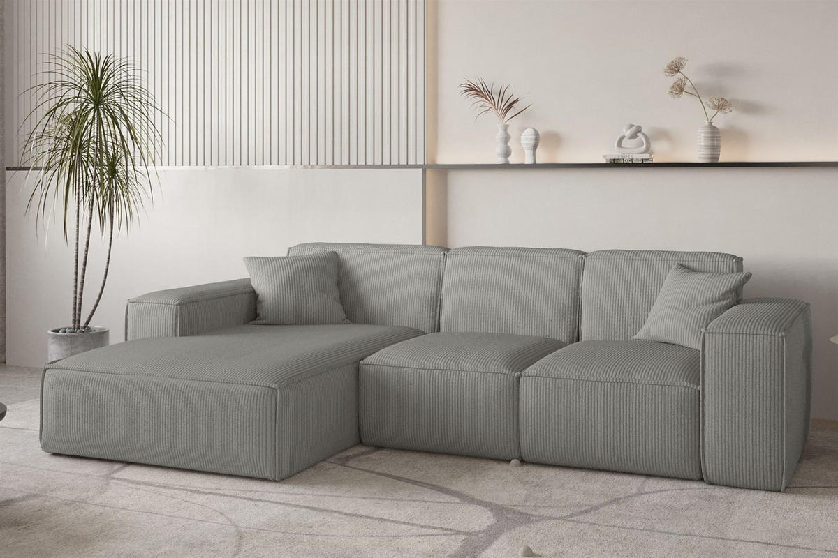 ECKSOFA Celes Premium Stoff Scala - Grau, Holzwerkstoff/Textil (266/165cm) - Fun Möbel