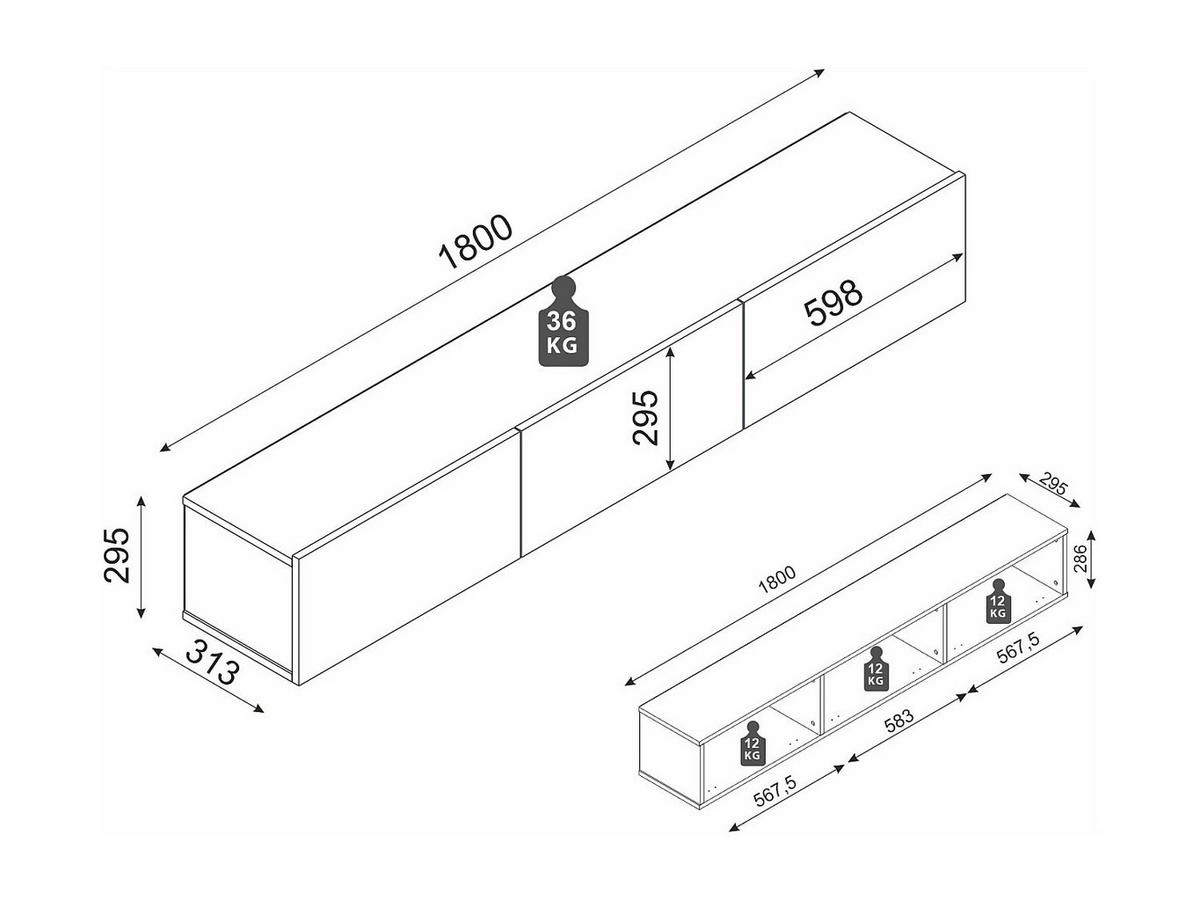 TV-HÄNGESCHRANK - 180cm x 29.5cm - Holzspan - schwarz - VIKILA - Schwarz, Holz (180/29.5/29.5cm) - Vente-Unique