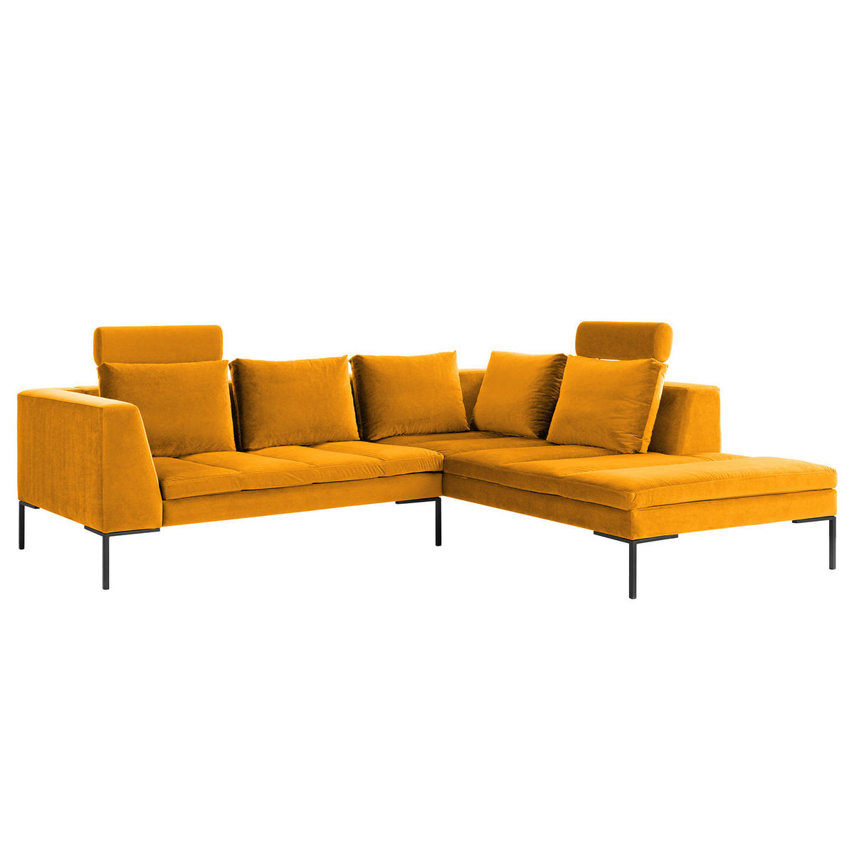 ECKSOFA mit Ottomane - Gelb/Schwarz, Textil/Metall (255/230cm) - home24