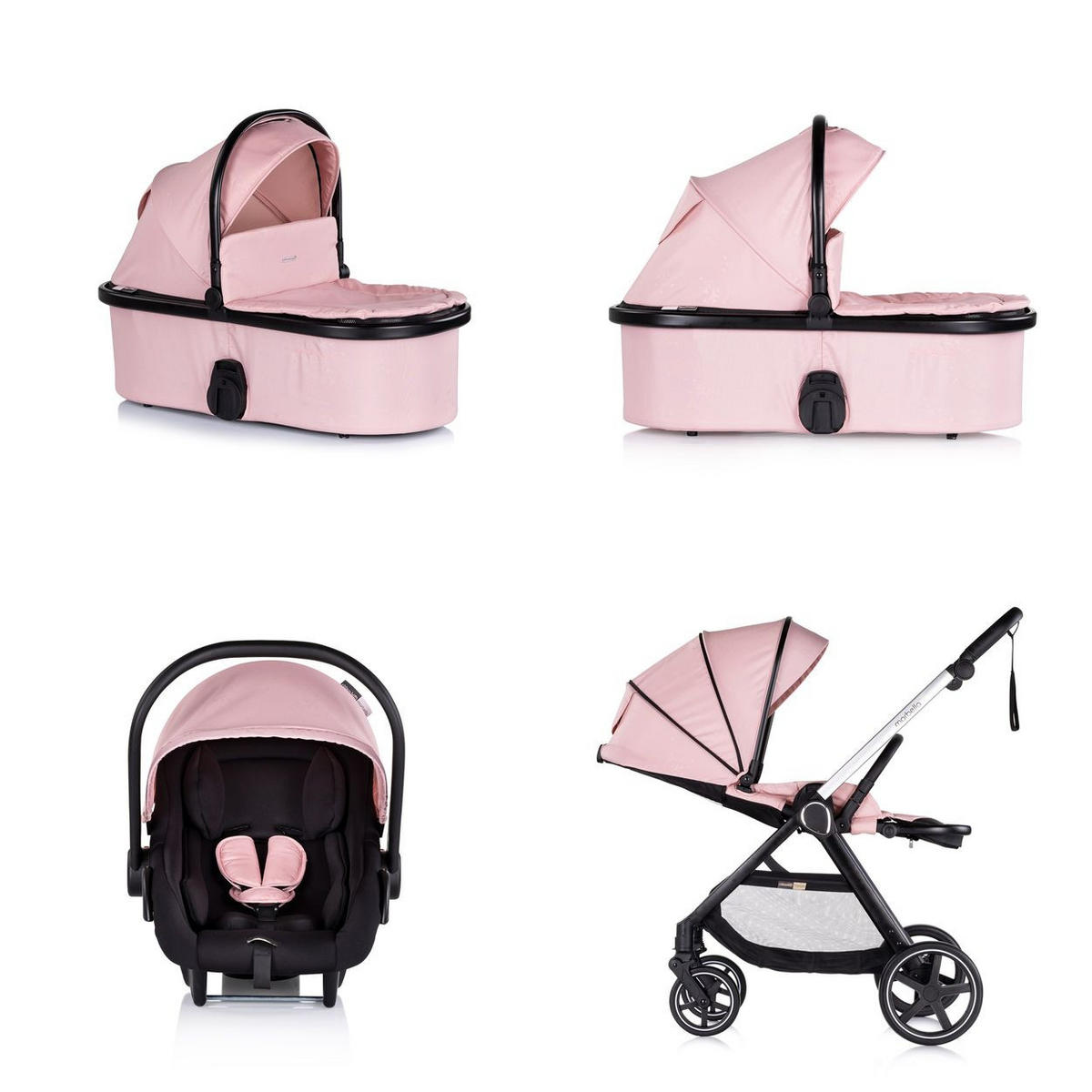 KOMBIKINDERWAGEN Marbella 3 in 1 rosa Fußabdeckung Einlage i-Size Babyschale - Rosa, Metall (90/63/108cm) - Chipolino
