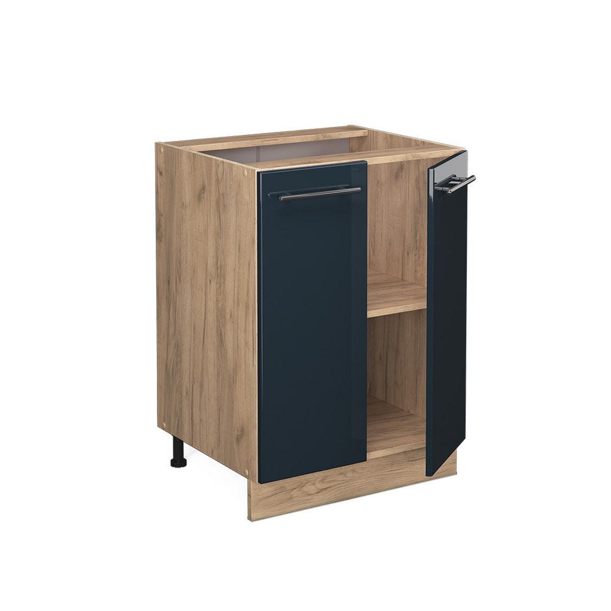 UNTERSCHRANK Fame-Line Dunkelblau Hochglanz 60 cm, AP Eiche - Eiche Wotan/Dunkelblau, Holzwerkstoff (60/82/60cm) - Vicco