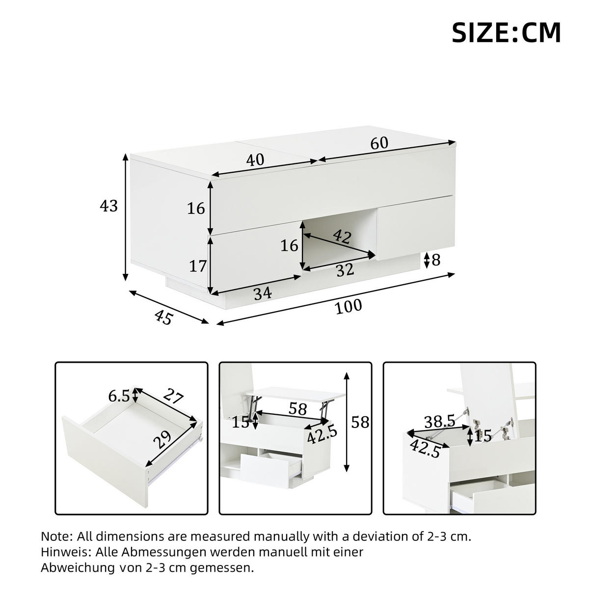 COUCHTISCH Weiß - Weiß, Holzwerkstoff (100/45/43cm)