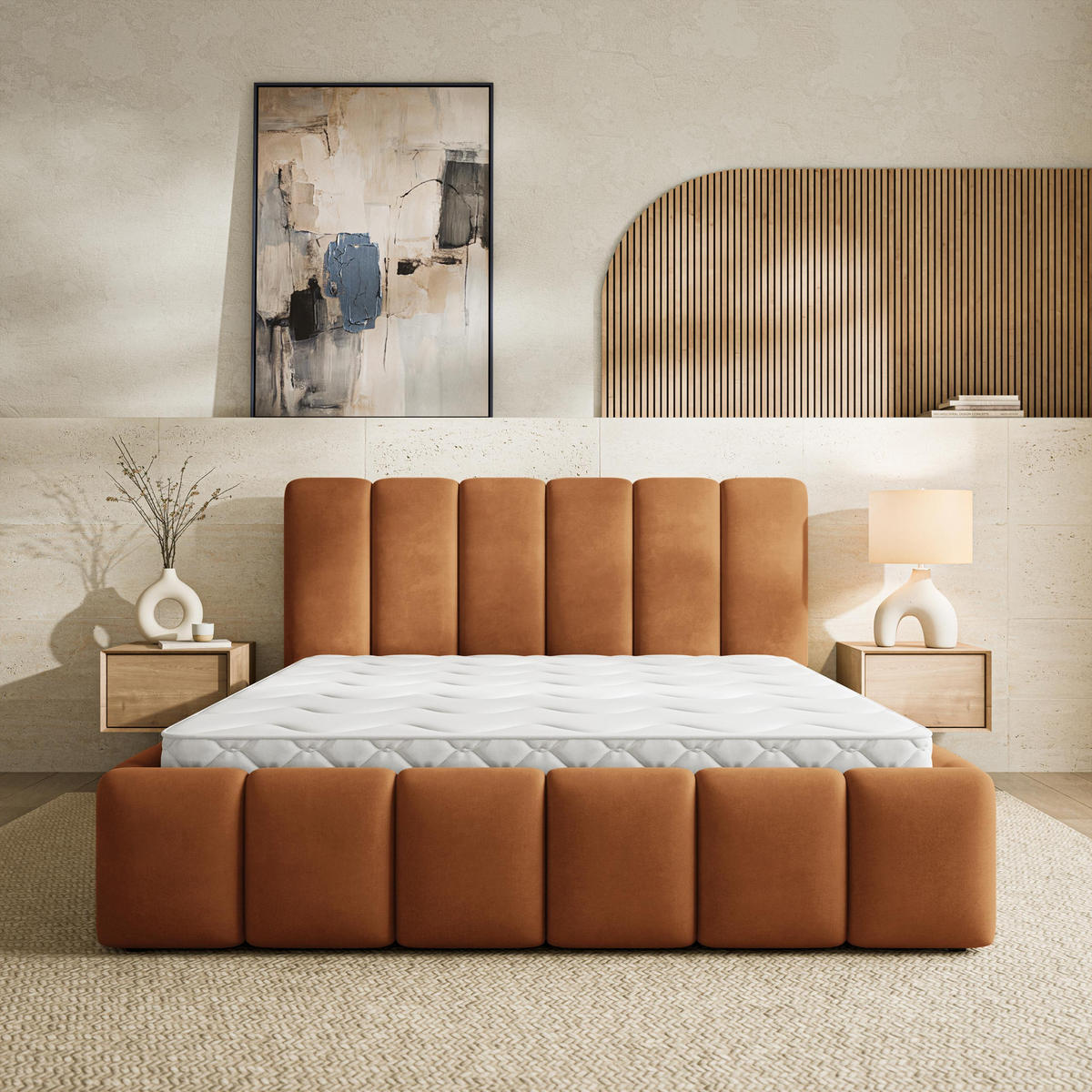 ČALOUNĚNÁ Postel RANIS 160x200 cm Měděná - měděná, kompozitní dřevo/textil (160/200cm) - MASSENO