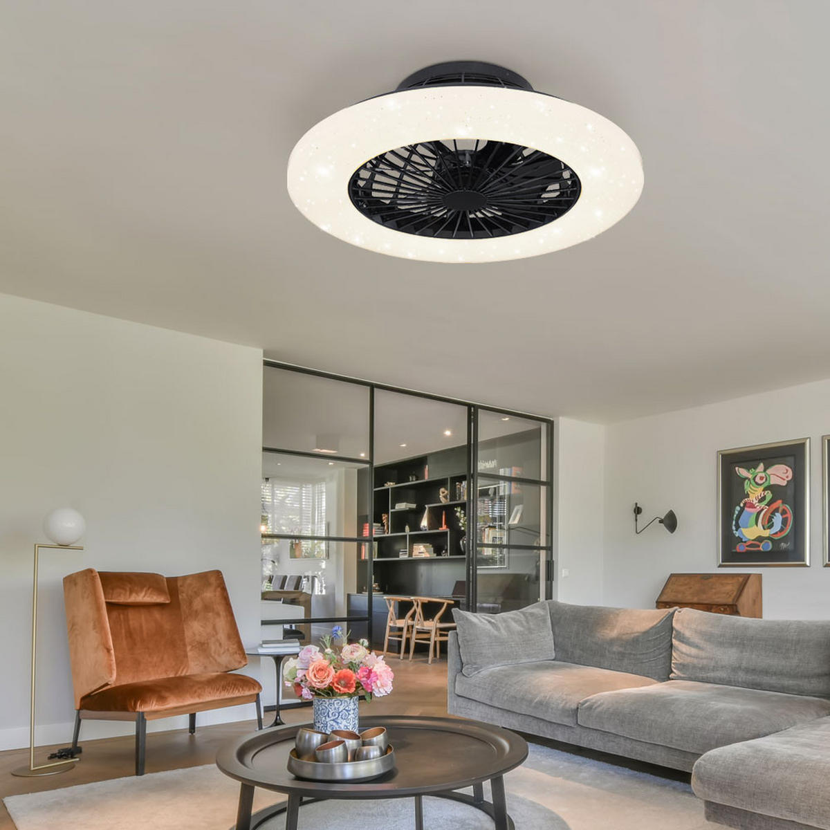 LED DECKENLEUCHTE Deckenventilator Weiß - Weiß, Metall (50/50/17.5cm) - Globo Lighting