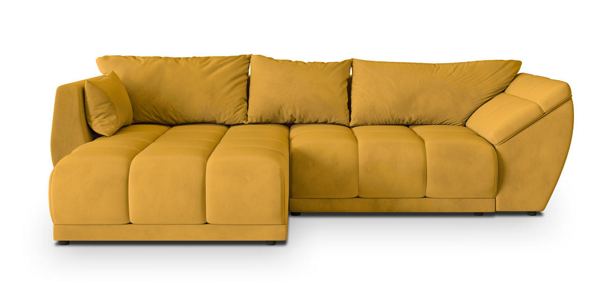 ECKSOFA ORENTI L-S Gelb Velours-Stoff mit Schlaffunktion - Gelb, Holz (287/182cm) - MASSENO