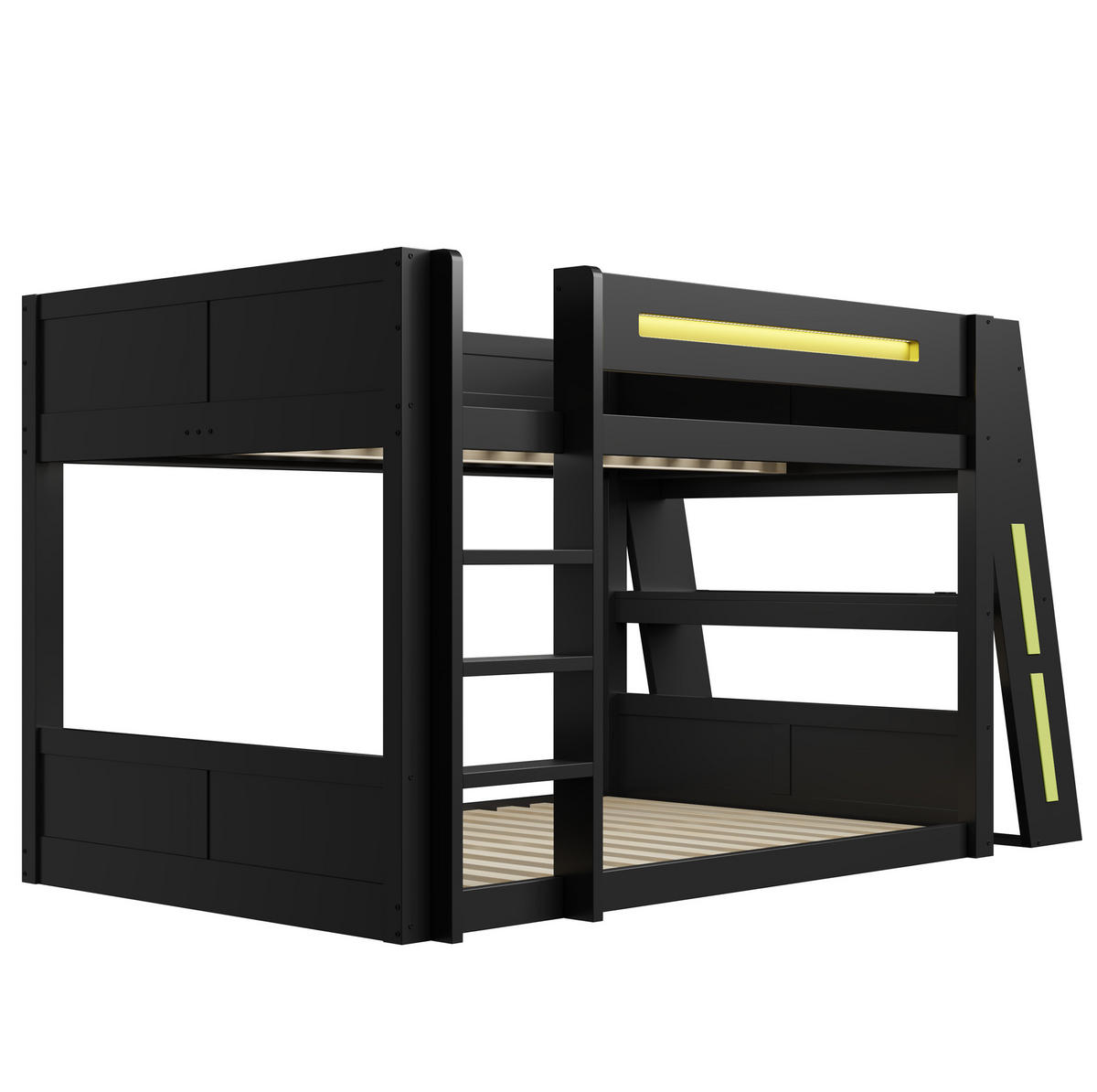 ETAGENBETT 140/200 cm aus MDF und Kiefer mit Schreibtisch, USB, LED und Ablagen, Schwarz/Grün - Schwarz, Holzwerkstoff (140/200cm) - Redom