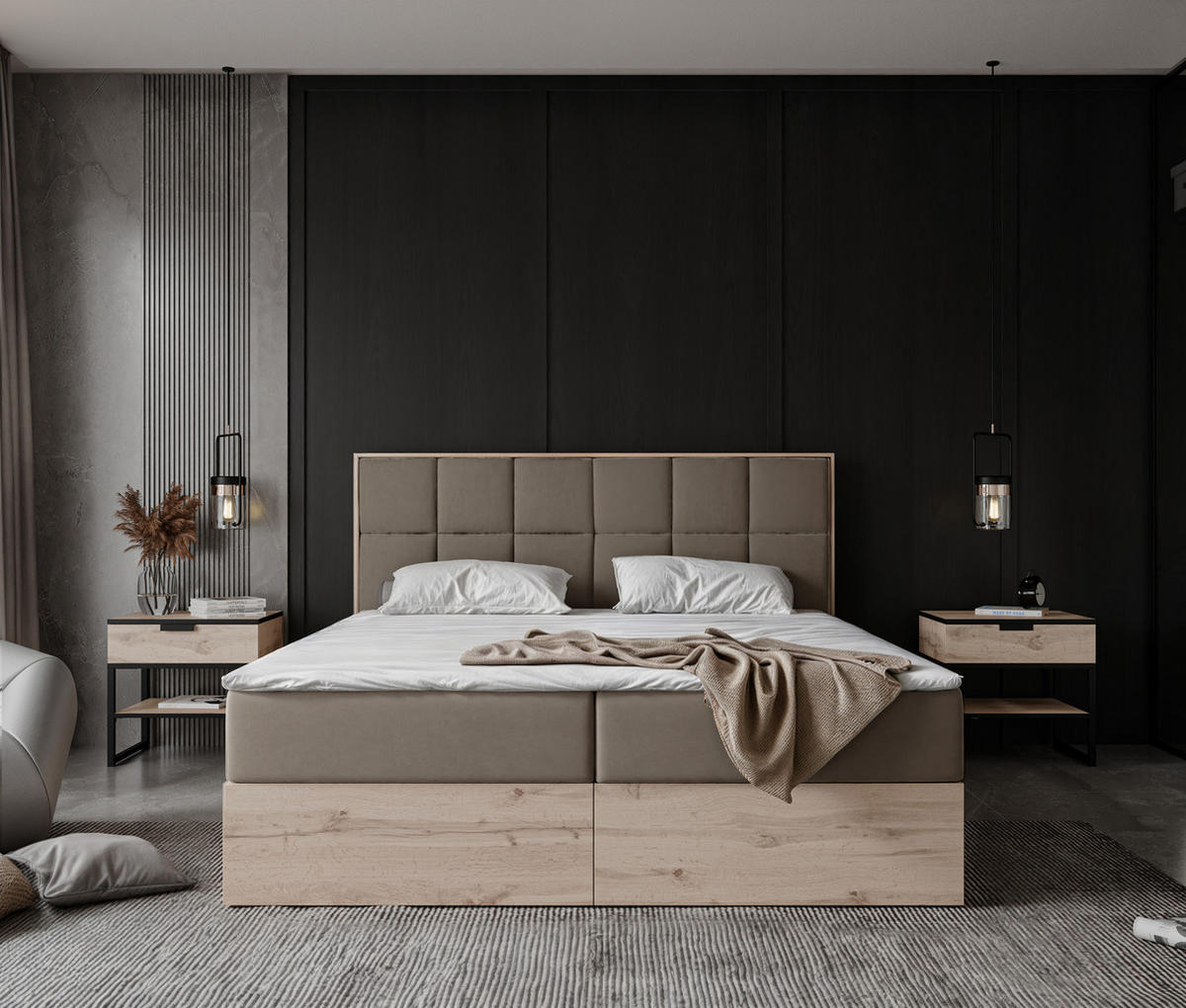 BOXBETT LAVIO II 160/200 cm, in Hellbraun, mit Matratze und Topper - Hellbraun, Holzwerkstoff/Textil (160/200cm) - Idohome