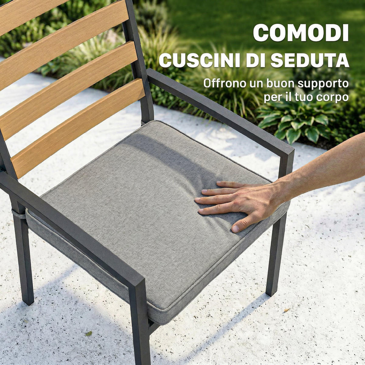 GARTEN-ESSSET 7-teilig,Tisch+Stühle für 6 Personen,schwarz - Grau, Metall - Vallsero