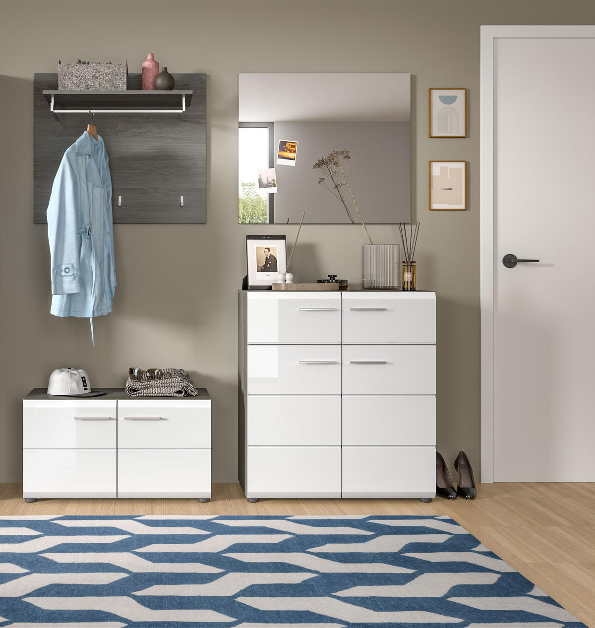 GARDEROBENKOMBINATION Salsa 175x192x37 cm Rauchsilber Weiß 4tlg. - Silberfarben, Holz (175/192/37cm)