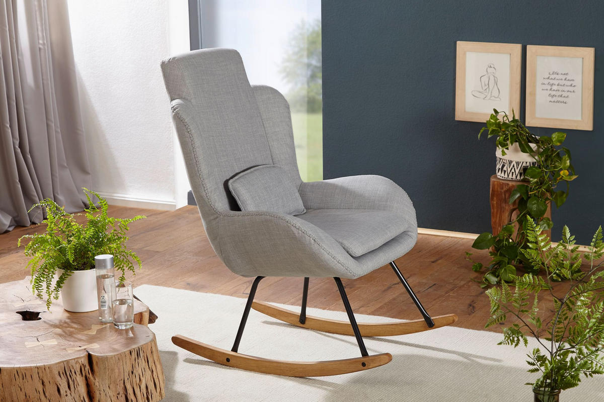 SCHAUKELSTUHL Gummibaumholz Hohe Lehne Abnehmbare Polsterung LAVANT, Anthrazit 75x88x110 cm - Anthrazit/Schwarz, Holz/Textil (75/110/88cm) - KADIMA DESIGN
