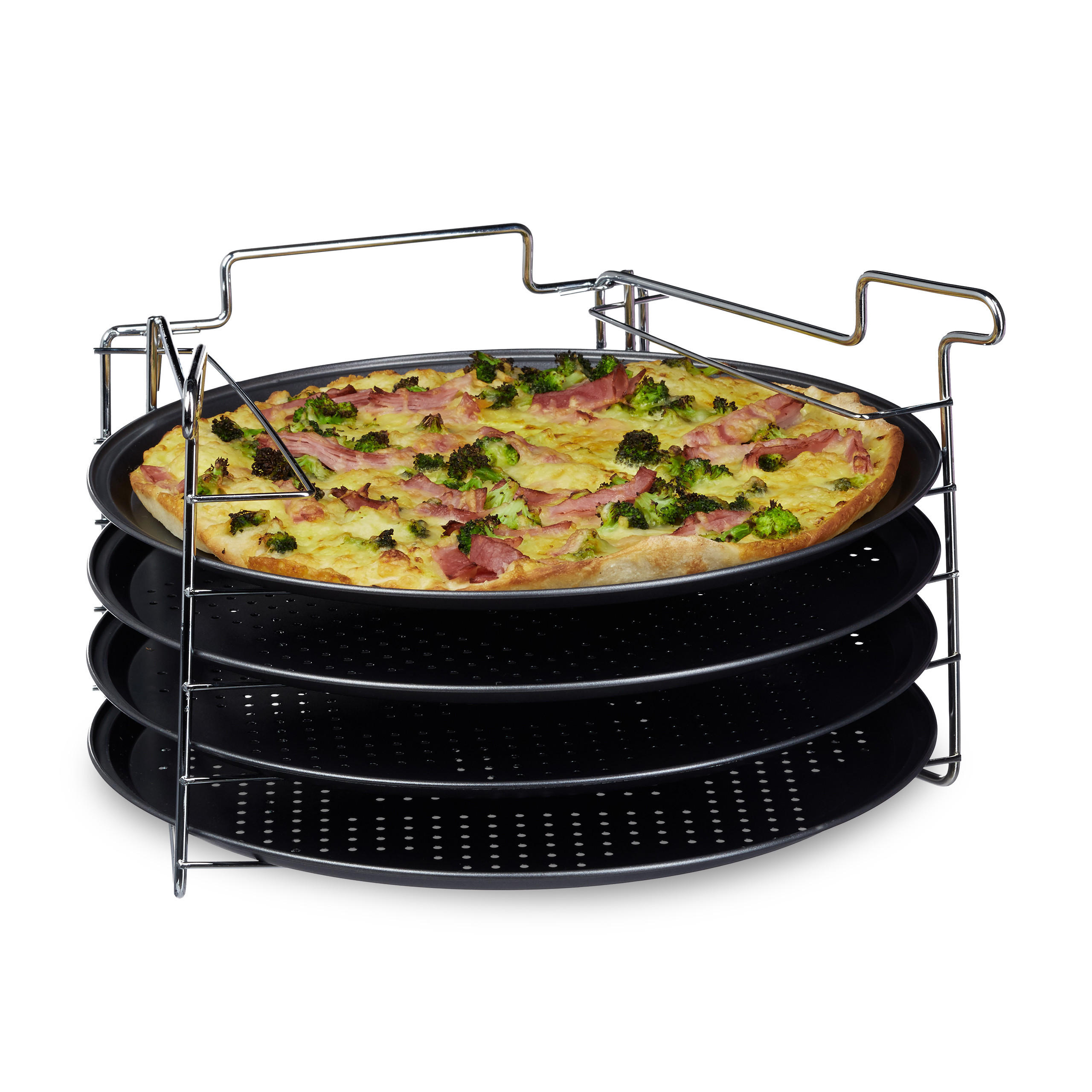 4XPIZZABLECH - Anthrazit, Metall (32/20/32cm) - Relaxdays