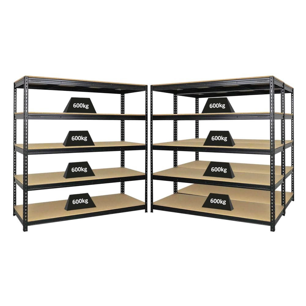 SCHWERLASTREGAL Bison 3er-Set mit 3x 200x200x60 cm 5 Fachböden Fachlast 600 kg Schwarz - Schwarz, Metall (600/200/60cm) - PROREGAL