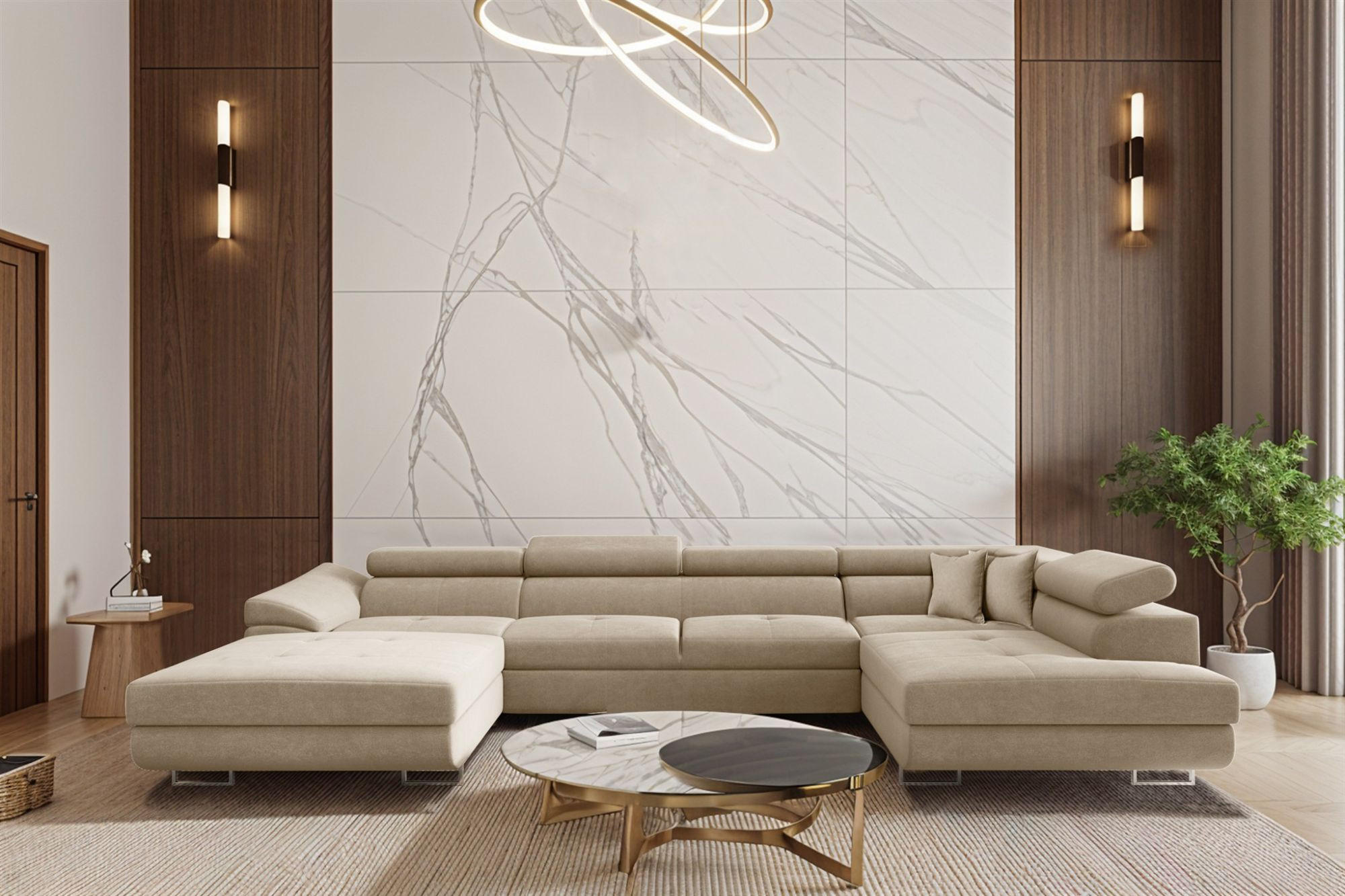 WOHNLANDSCHAFT Carmelo In Nova - Beige, Holzwerkstoff/Textil (345/90/202cm) - Fun Möbel