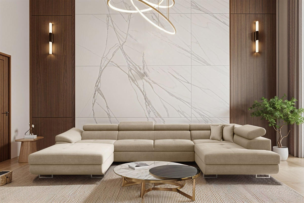 WOHNLANDSCHAFT Carmelo In Nova - Beige, Holzwerkstoff/Textil (345/90/202cm) - Fun Möbel