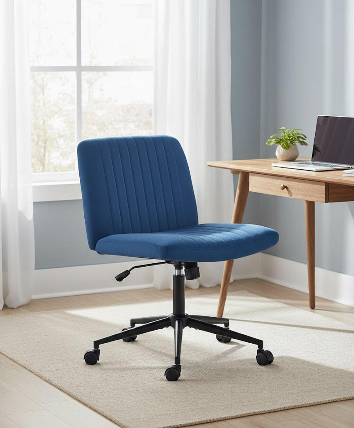 BÜROSTUHL Lynox Samt blau - Blau/Schwarz, Metall (62/98/65cm) - TPFLiving