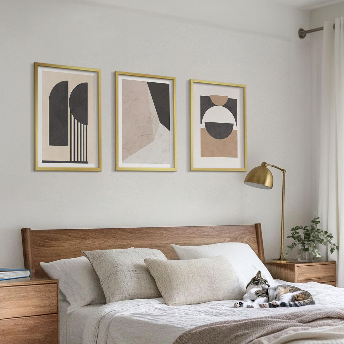BILDER SET 3er Set - 40x60 cm Goldrahmen - Abstrakte Formen beige braun - Goldfarben, Kunststoff (40/60cm) - TULUP