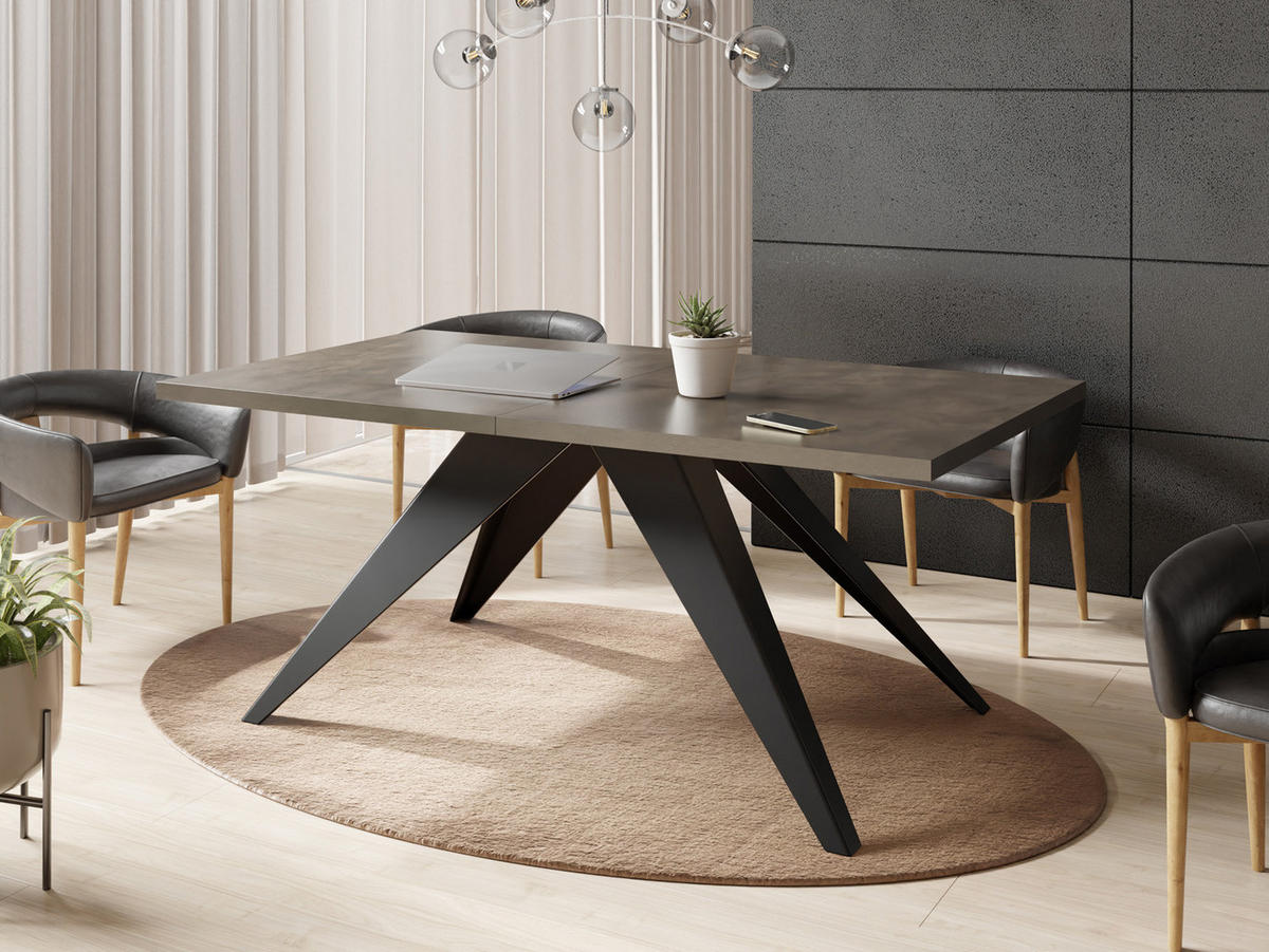 ESSTISCH Vance rechteckig ausziehbar, Dunkelgrauer Chicago Beton 160-260/90/76 cm - Dunkelgrau/Schwarz, Holzwerkstoff/Metall (160/90/76cm) - WFL GROUP