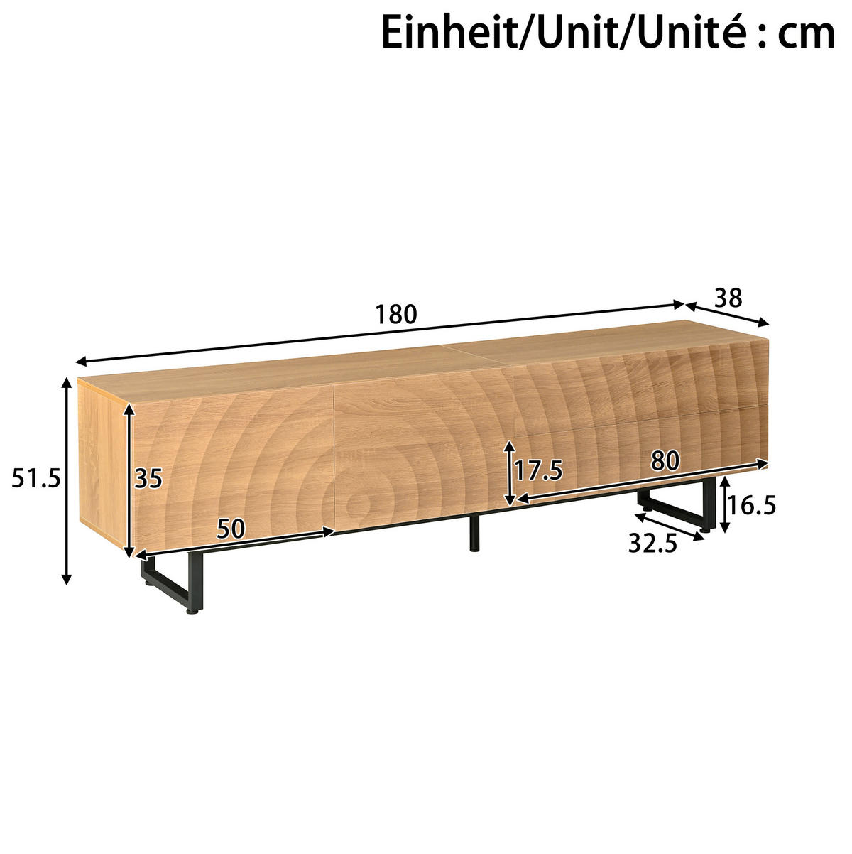 TV-SCHRANK mit Kabeldurchführung 180 x 38 x 51,5 cm Holzoptik Natural - Braun, Holzwerkstoff (38/51.5/180cm) - Beauniv