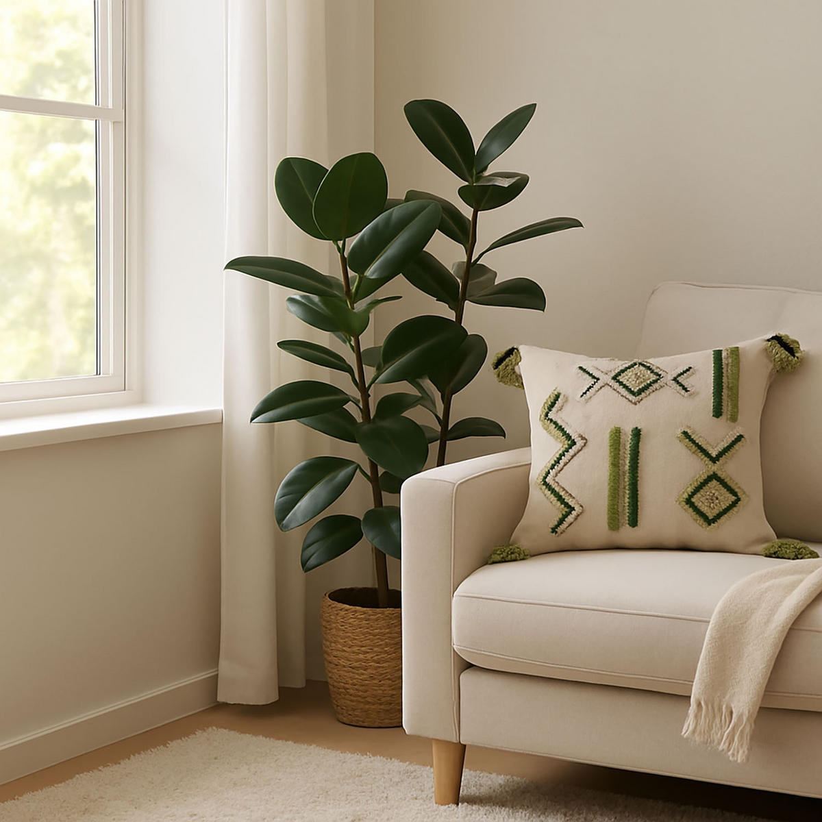 BAUMWOLLKISSEN mit Fransen 45/45/4 cm - Grün, Naturmaterialen (45/45cm) - Home Styling Collection