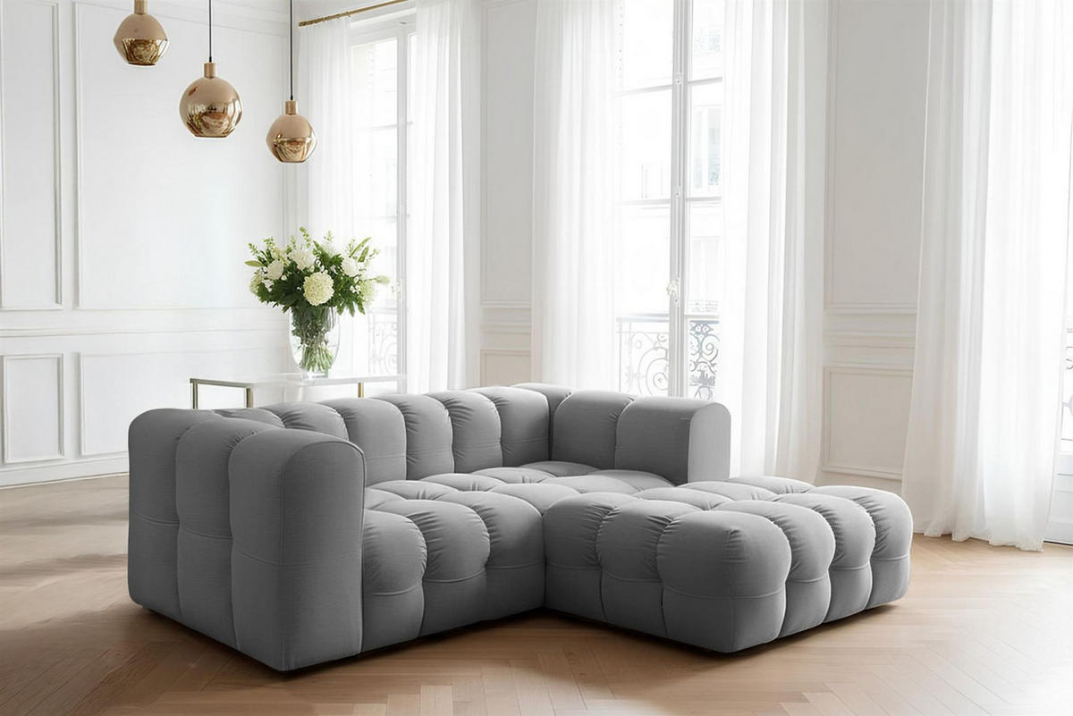 ECKSOFA Solvie Xs In Tiffani - Grau, Holzwerkstoff/Textil (239/193cm) - Fun Möbel