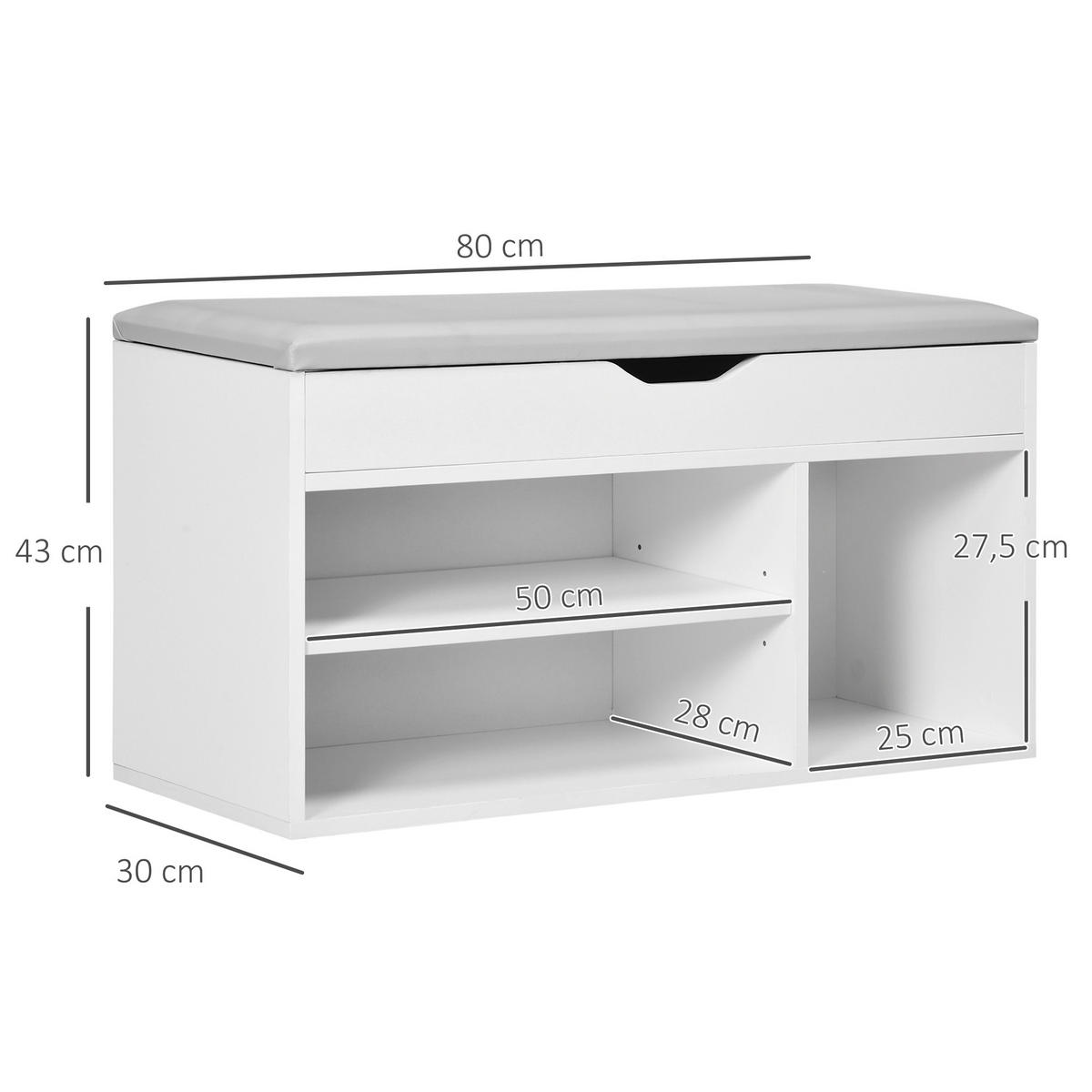 SCHUHBANK Weiß mit Sitzkissen und Stauraum - Weiß, Holzwerkstoff (80/43/30cm) - PANGIVO