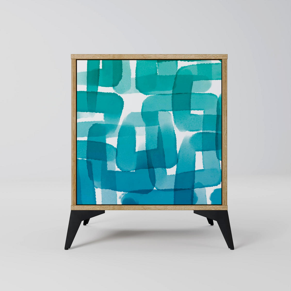 SIDEBOARD TURQUOISE RECTANGLES, Eichefarben, 57,5x42x72,5 cm, Schwarze Metallfüße - Eichefarben/Multicolor, Holzwerkstoff/Metall (57.5/72.5/42cm) - SpaceRebels