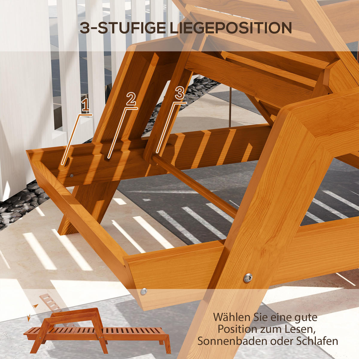 SONNENLIEGE, Gartenliege aus Holz, Wetterfest Relaxliege für Balkon, Terrasse, Orange - Orange, Holz (66/73.5/190cm) - Outsunny