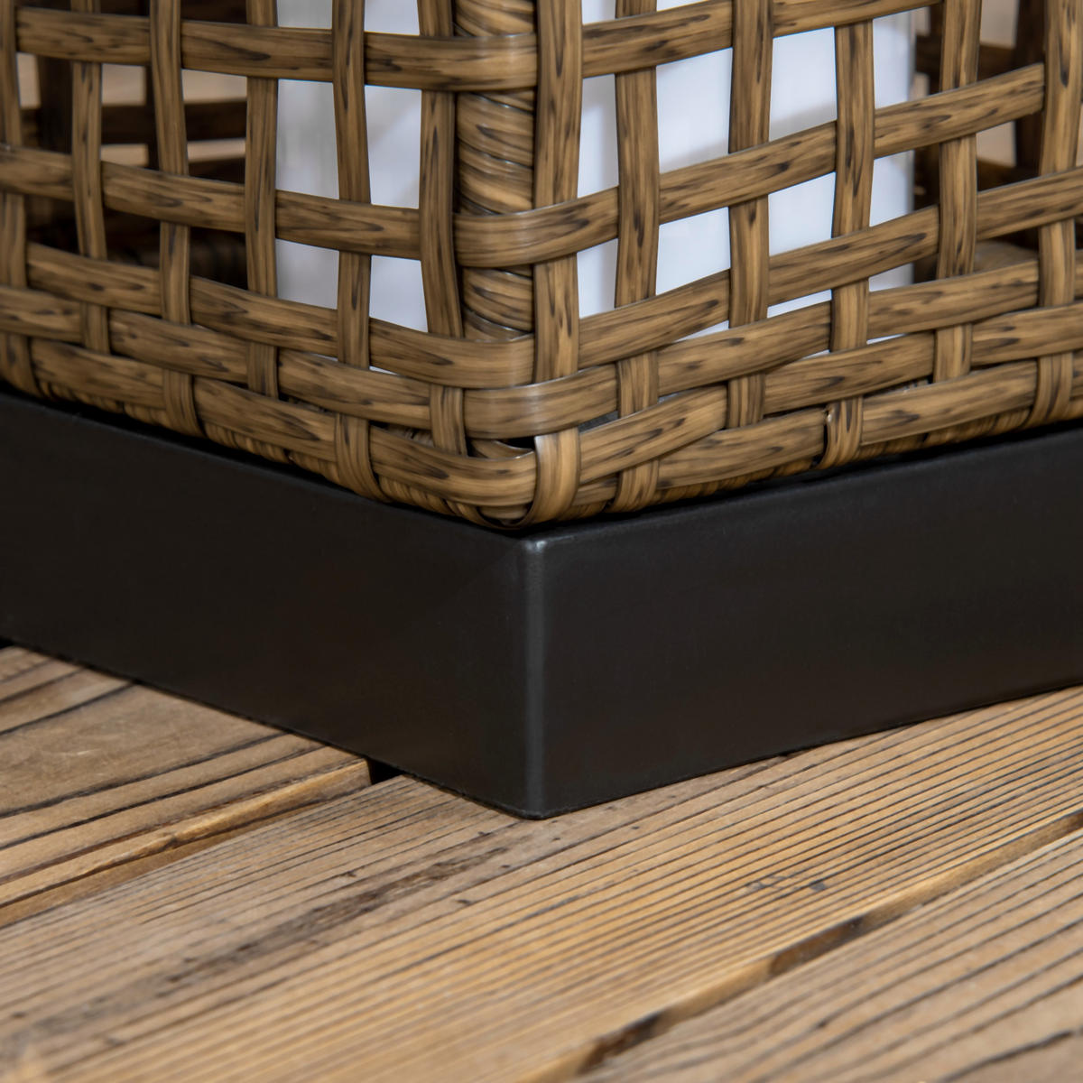 SOLARLEUCHTE, Rattan, Stahl, Sand - Schwarz, Metall (15.5/15.5/46cm) - Outsunny