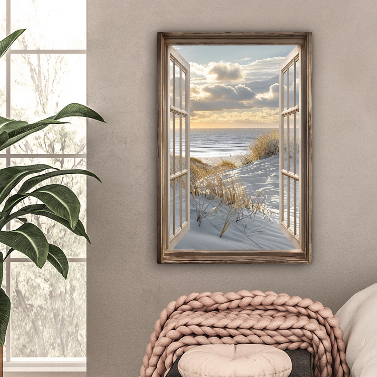 LEINWANDBILD Ausblick - Strand - Dünen - Meer - Natur Wanddeko 40x60 cm - Sandfarben, Textil (40/60cm) - MuchoWow