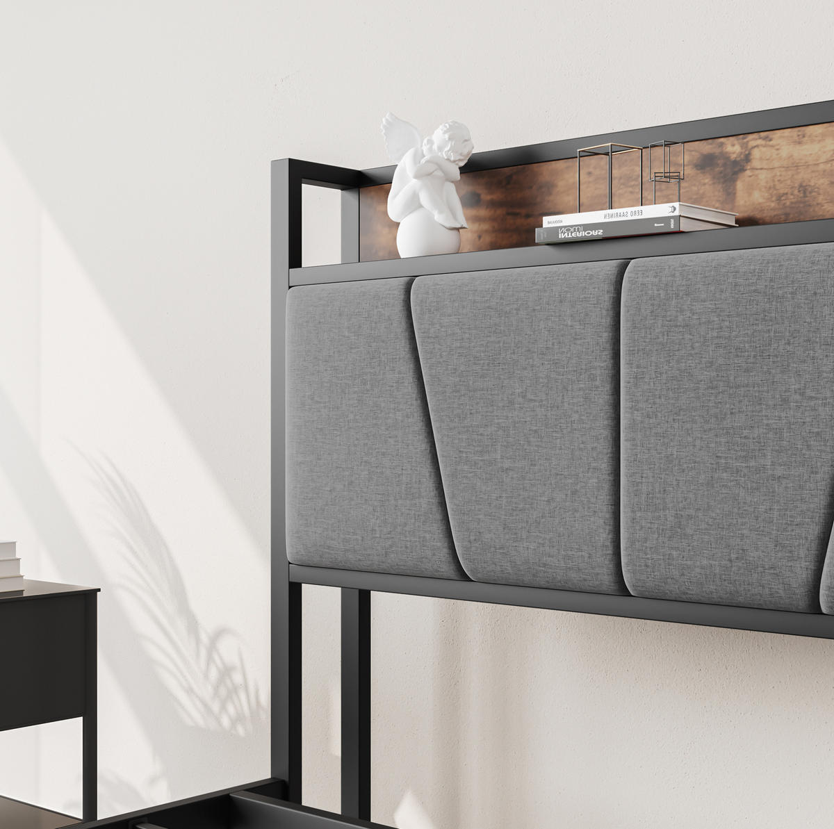 POSTEL 120/200 cm s LED osvětlením, USB a úložným čelem, tichá kovová konstrukce, Starožitná hnědá - červenohnědá, kompozitní dřevo (120/200cm) - Redom
