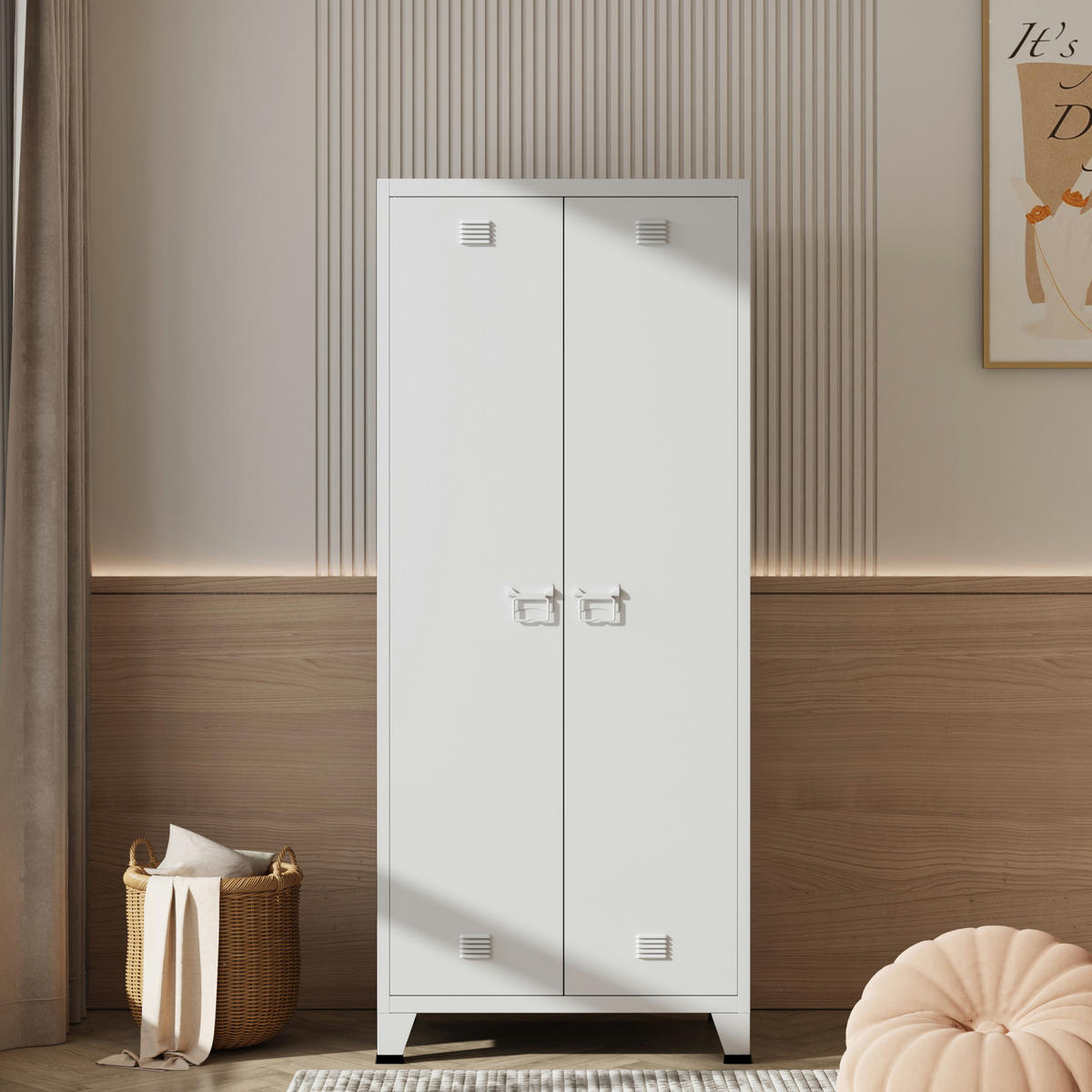 KLEIDERSCHRANK Hankasalmi - Weiß, Metall (90/180/40cm) - [en.casa]