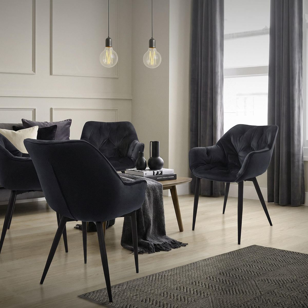 JÍDELNÍ ŽIDLE, sada 2 ks, antracitový samet - černá, kov (67/83/59cm) - ML-DESIGN