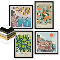 WANDBILDER 4er-Set - 50x50 cm & 40x60 cm Schwarzer Rahmen - Vintage-Poster mit Fruchtmustern - Schwarz, Kunststoff (50/50cm) - ArtPrintCave