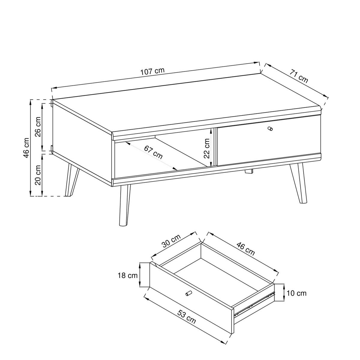 COUCHTISCH PRIMARIO 107/46/67 cm Eichefarben - Eichefarben, Holzwerkstoff (67/107/46cm) - MASSENO