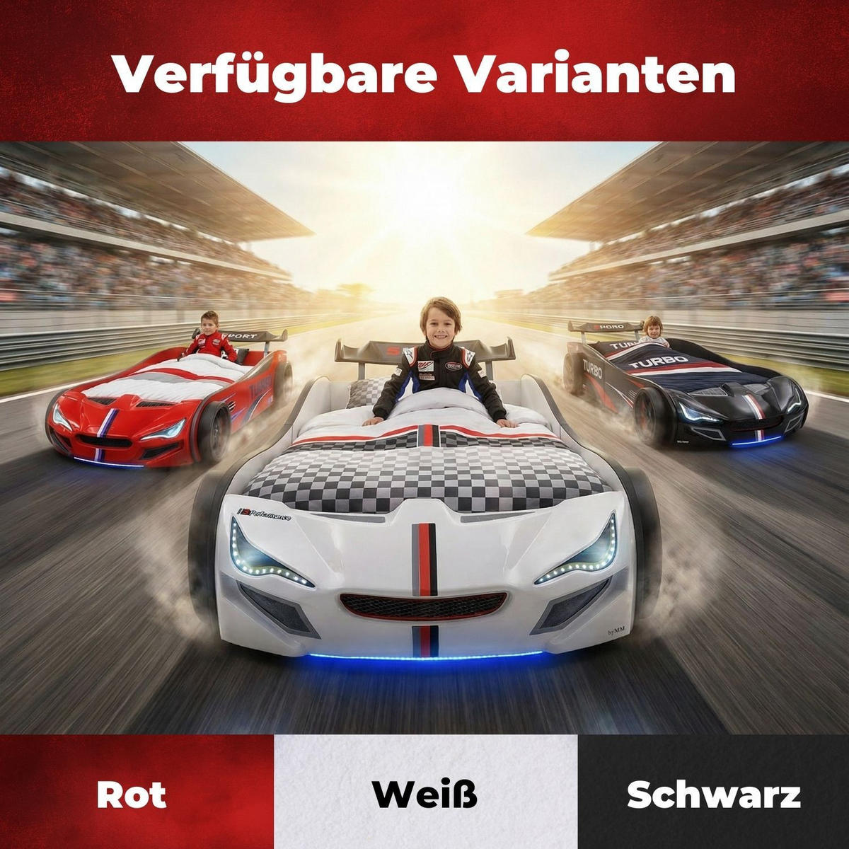 AUTOBETT GTE mit Rollrost, Licht und Sound Farbe Weiß - Weiß, Holzwerkstoff (90/200cm) - Coemo