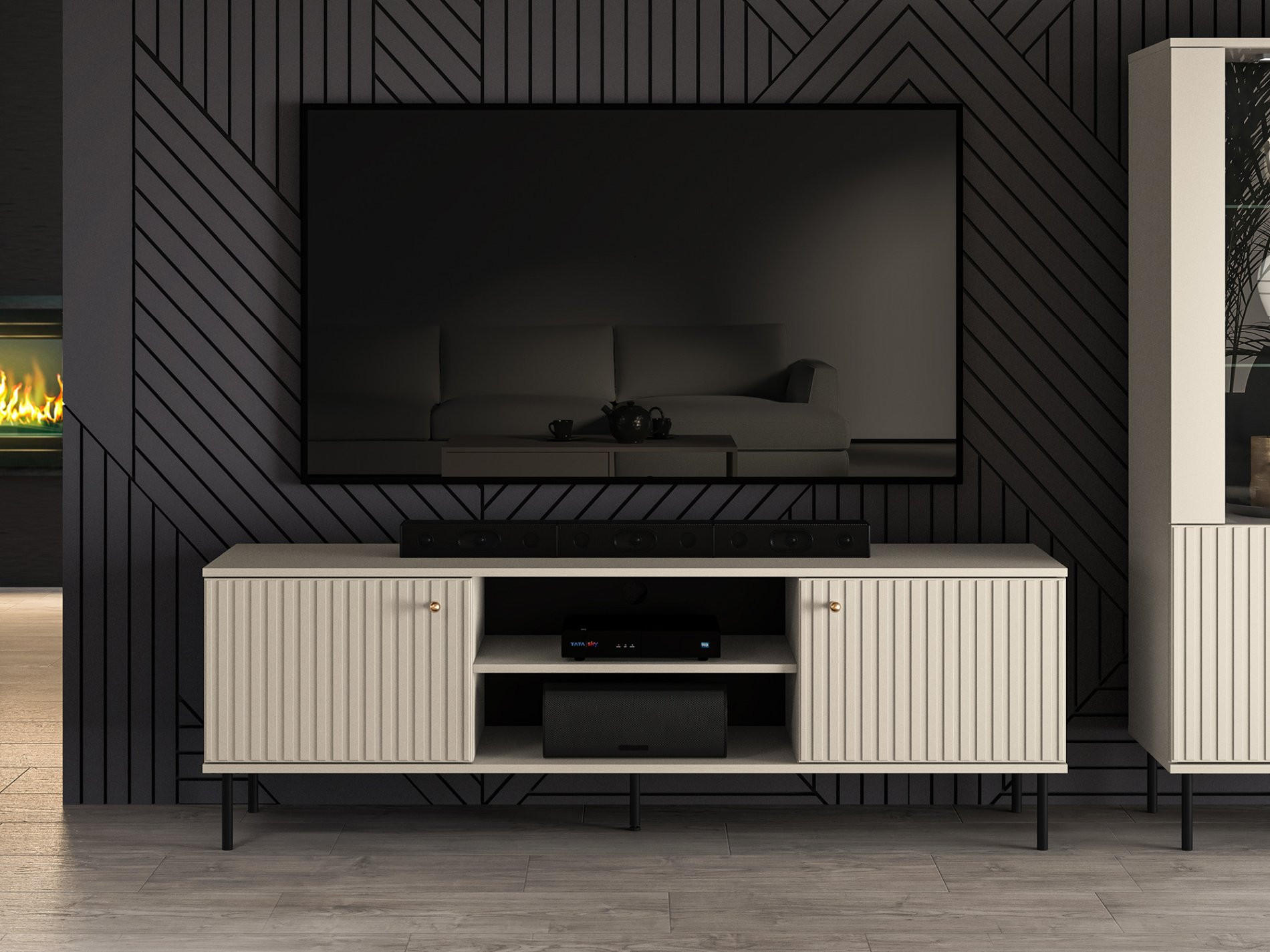 TV-LOWBOARD Caletto Beige 160 cm - Beige/Goldfarben, Holzwerkstoff/Metall (160/53/40cm) - Selsey