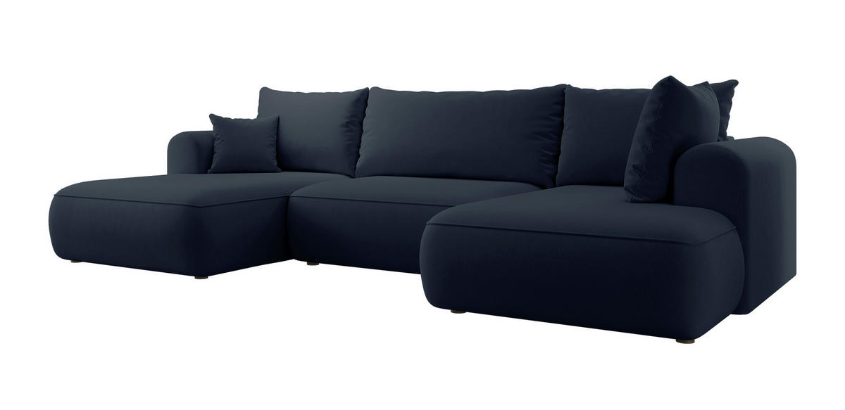 WOHNLANDSCHAFT Ovo Dunkelblau Velours - Schwarz/Dunkelblau, Textil (380/95/167cm) - Selsey