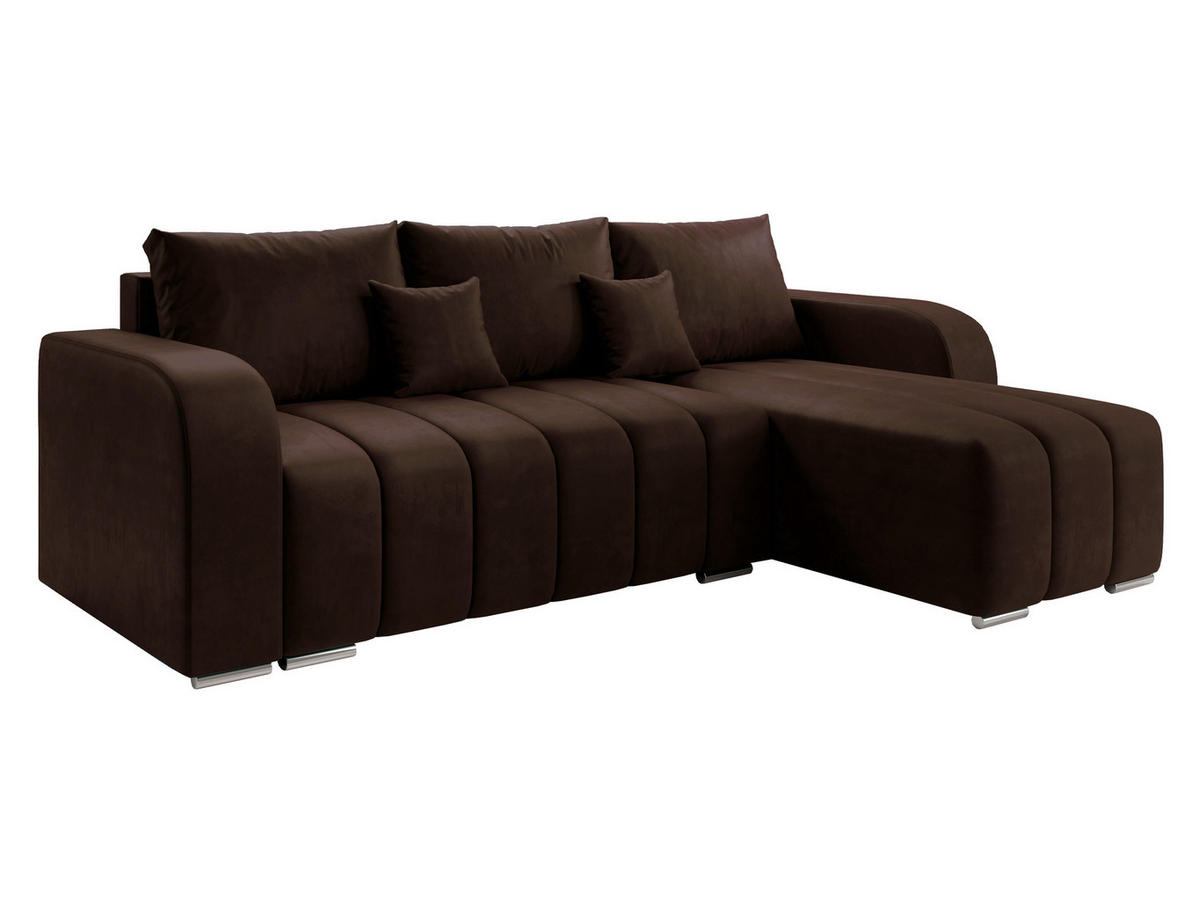 ECKSOFA Pufetto - Dunkelbraun/Silberfarben, Holz/Textil (244/147cm) - MIRJAN24