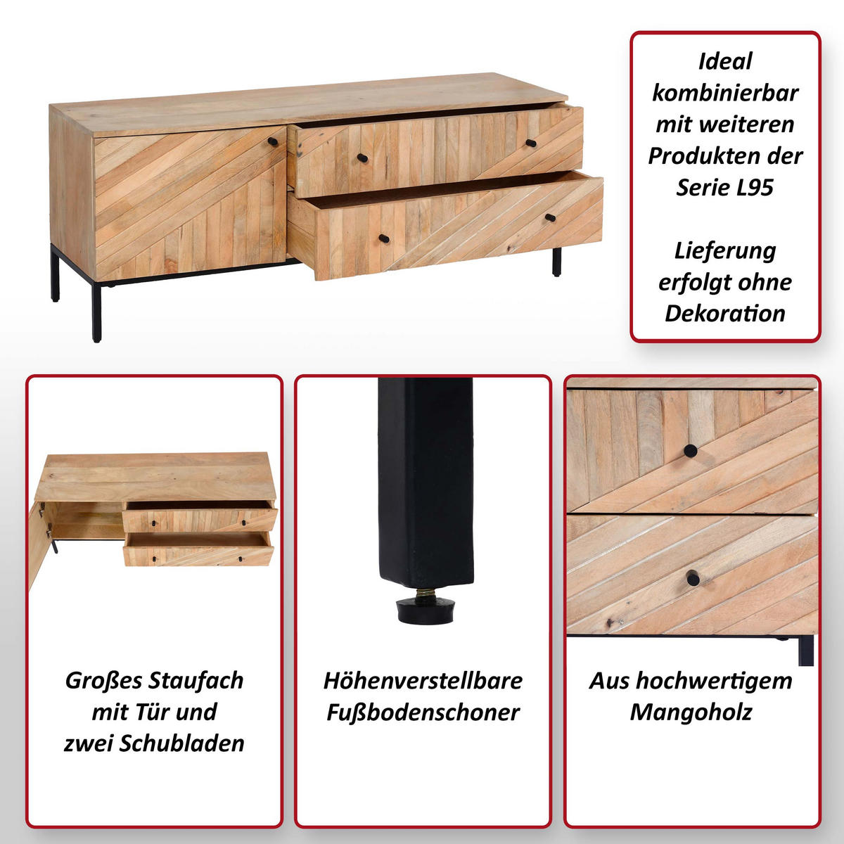 TV-RACK Beige - Beige, Holz (145/56/43cm) - MCW