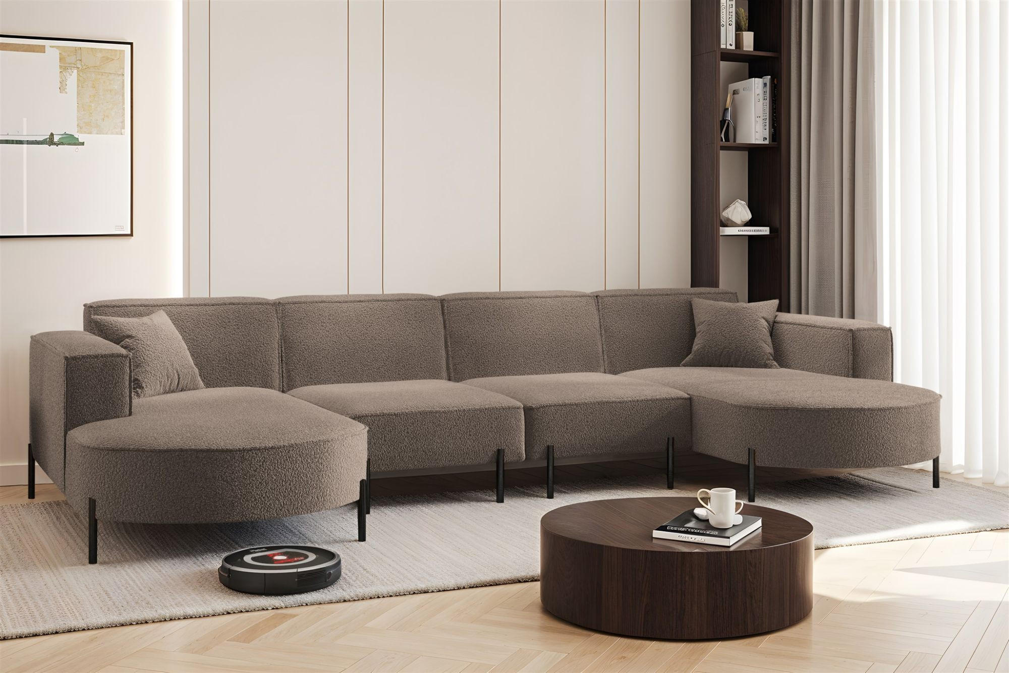 WOHNLANDSCHAFT Valencia Xl - Braun, Holzwerkstoff/Textil (384/80/165cm) - Fun Möbel