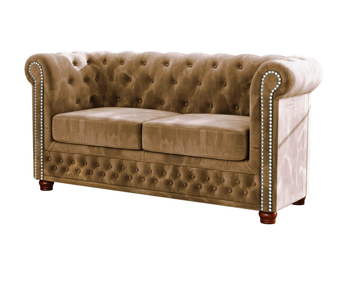 CHESTERFIELD-SOFA 2-sitzer Lauren Beige Samt - Beige/Braun, Holz/Textil (148/72/86cm) - S-Style Möbel